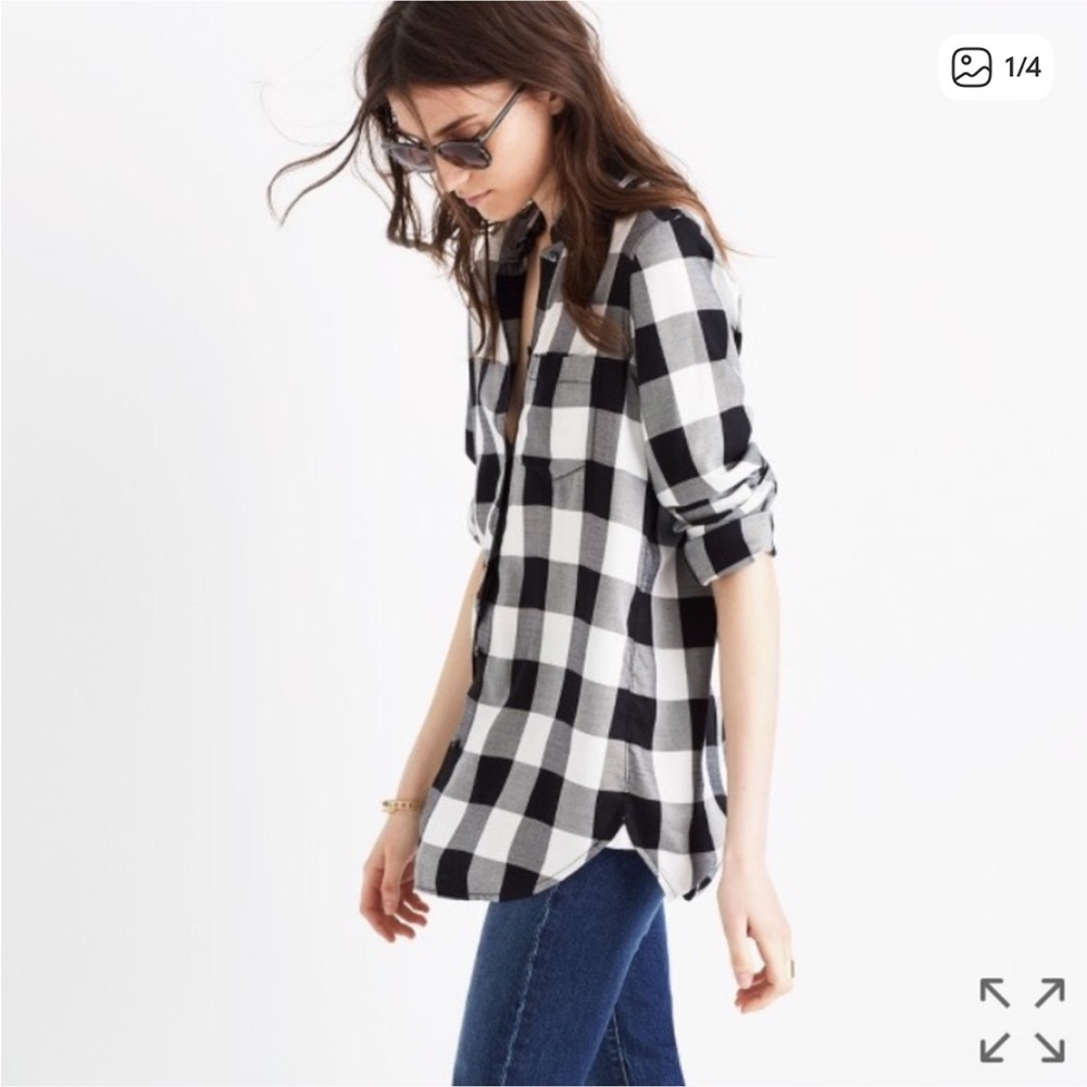 Madewell Black and White Plaid Flannel Button Down Shirt